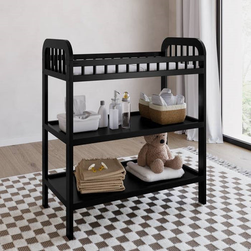 Baby Changing Table in Black Wood Finish with Safety Rail and Changing Pad